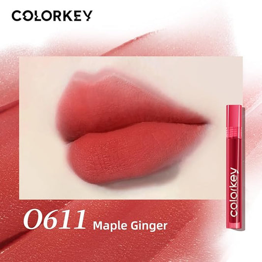 COLORKEY Airy Velvet Lip Tint, Matte Finishs, Longwear Rich Lip Colors, non-sticky, Creamy Soft Texture, Waterproof Lip Stain, Matte hydration, non-drying. Velvety finish (O611 Maple Ginger, 3g)