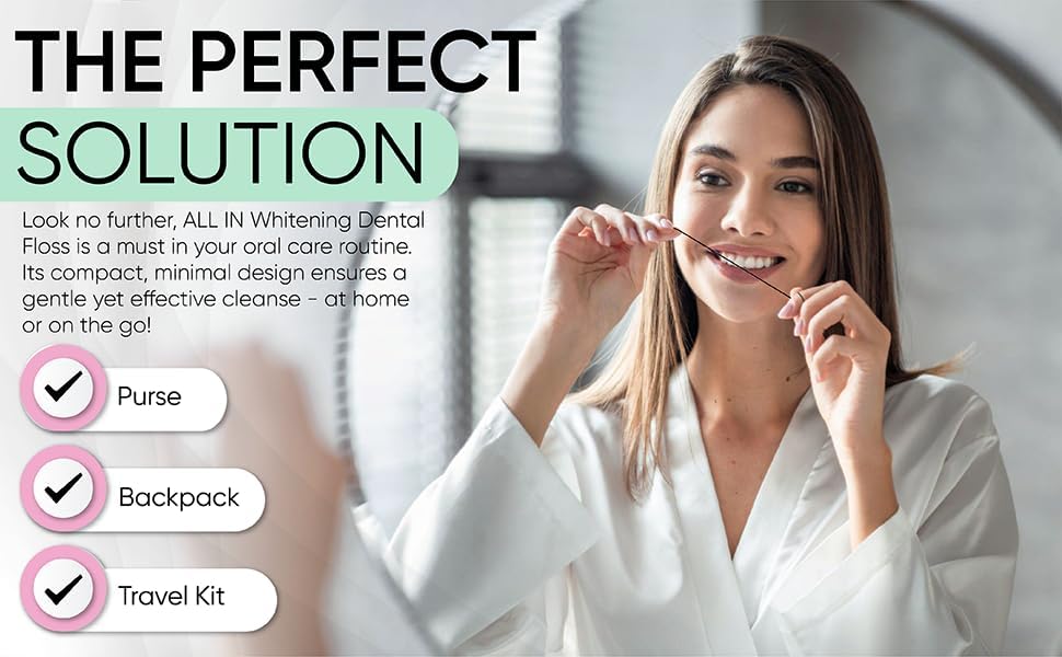 ALL IN Waxed Charcoal Floss with a Refillable Dental Floss Holder - Plant Based, No PFAS - Mint Floss for Effective Plaque Removal, Clean Teeth, Fresh Breath - 32 yd