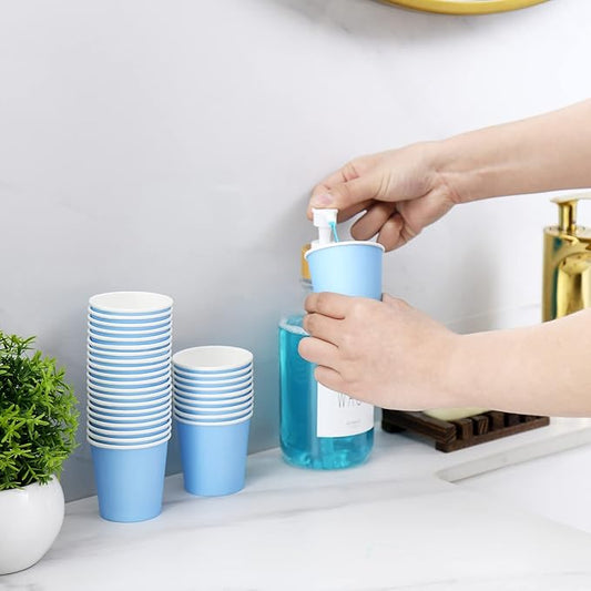 VITVITI 30 PACK Bathroom Mouthwash Cups, Disposable 3.7 OZ Coffee Paper Cup, Small Cup for Mouth Wash/Hot Cold Beverages Liquid/Tea, Blue