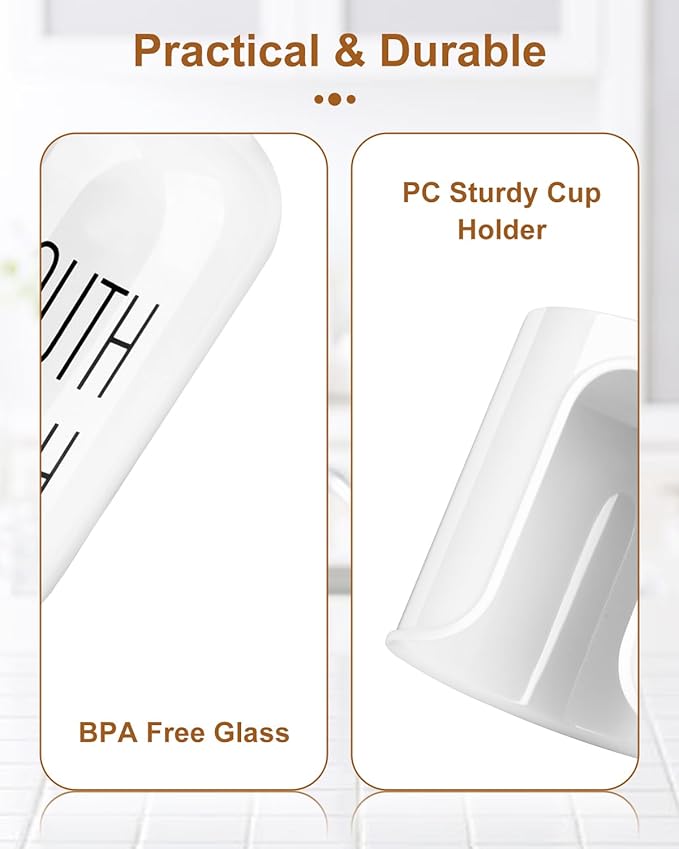Pump Mouthwash Dispenser with Bathroom Cup Holder, Glass Mouthwash Container, Mouth Wash Bottle Decanter, Small PC 3 oz Dixie Cup Dipsenser, White, Printed Font