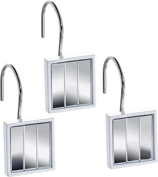 Creative Scents Quilted Mirror White Shower Curtain Hooks - Set of 12 Shower Curtain Rings Durable Sturdy Constructed - Decorative Smooth Gliding Shower Hooks for Shower Curtain
