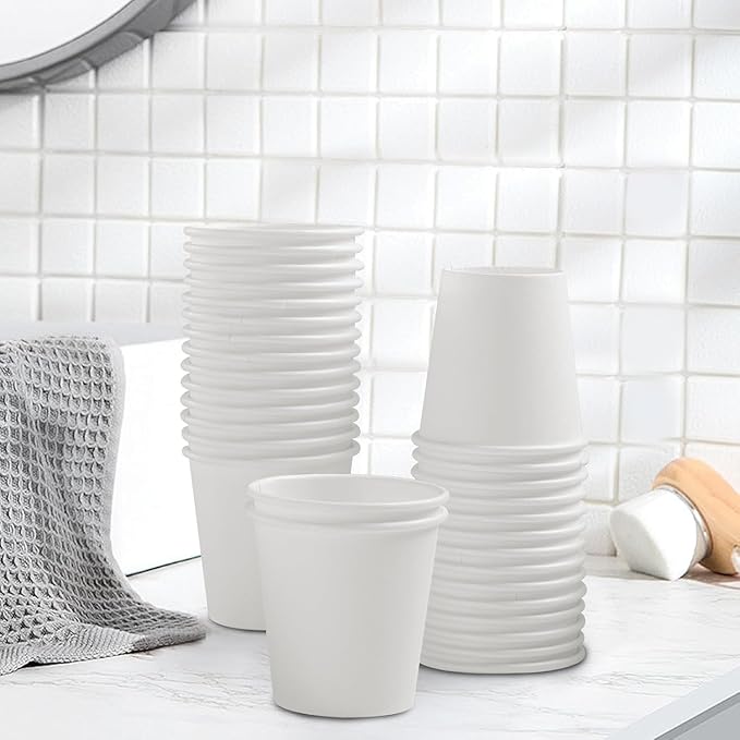 100 Pack 3 oz Paper Cups White, Small Mouthwash Cups 3 OZ, Mini Disposable Bathroom Cups, Paper Cups 3 Ounce for Bathroom, Supermarket, Birthday Party, Travel, Events, Picnic, BBQ