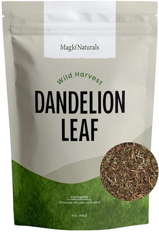 MagJo Naturals Wild-Harvest Dandelion Leaf (16 ounces) Cut & Sifted, Non-irradiated, Taraxacum officinale, Bulk 1 Pound, herbal infusion, te diente de leon organico