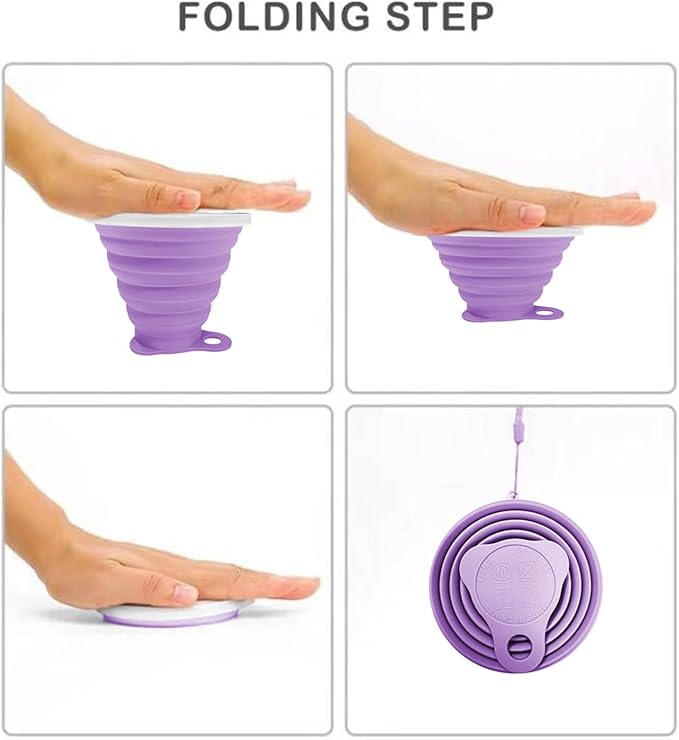 Silicone Collapsible Cups for Camping Travel,Small Portable Backpacking Camping Cup for Outdoor,Reusable Folding Travel Cup,270ml,Graduated(Purple)