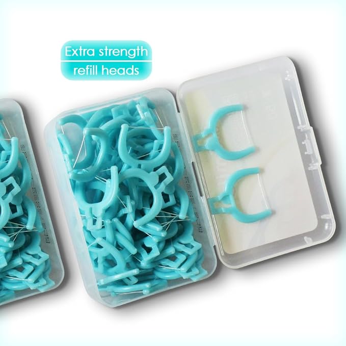 T.Smile NoFuss Dental Flosser Kit, 5-inch Long Handles & Refill Heads, Extra-Strength Floss for Comfortable Clean, Fluoride Free, (3 Handles + 60 Extra-Strength Floss Refills)
