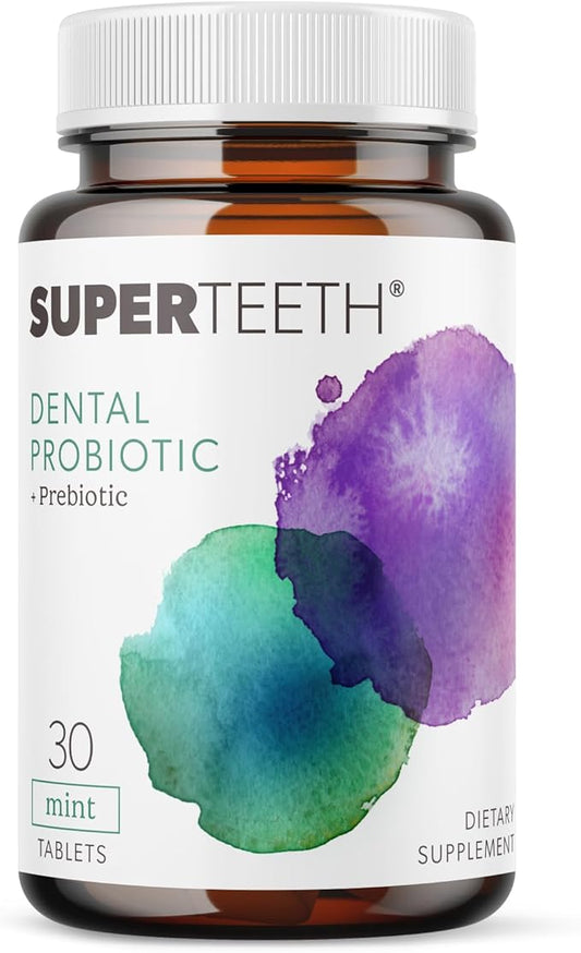 SuperTeeth Chewable Dental Probiotic for Adults & Kids | Support Healthy Teeth & Gums | Oral Health | Fights Bad Breath | BLIS M18 | 30 Mint Flavored Tablets | Fluoride & Sugar Free | Vegan Supplement