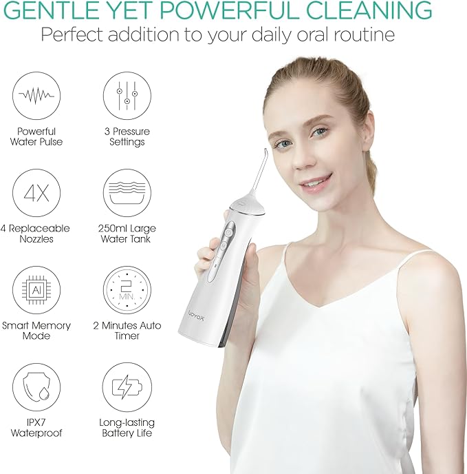 VOYOR-HEALTH Water Dental Flosser for Teeth Cordless, Rechargeable Electric Flosser for Teeth Cleaning and Flossing, Portable Oral Irrigator 3 Modes & IPX7 Waterproof for Travel Home WF400 (Grey)