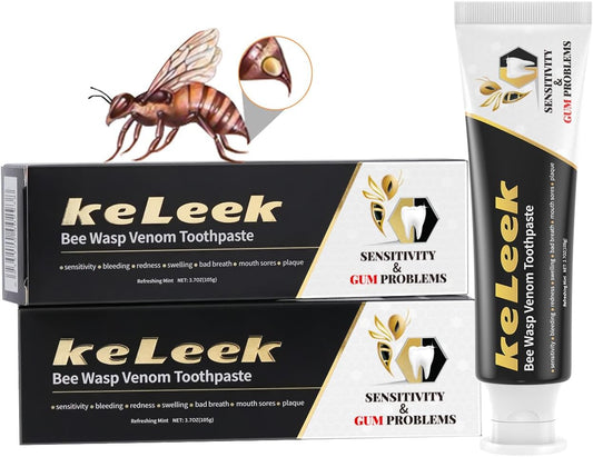 2PCS Bee Wasp Venom Toothpaste for Bleeding Gums,Gingivitis Treatment Repair,Sensitive Teeth,Mouth Sores,Plaque -150 MIN Breath Fresheners - 3.7 OZ(2 Pack)