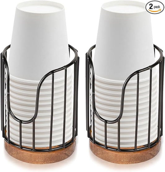 2PCS Rural Style Bathroom Cup Dispenser, Small Disposable Paper Cup Holder, 3oz Disposable Mouthwash Cup Storage Rack, Iron Bathroom Organizer