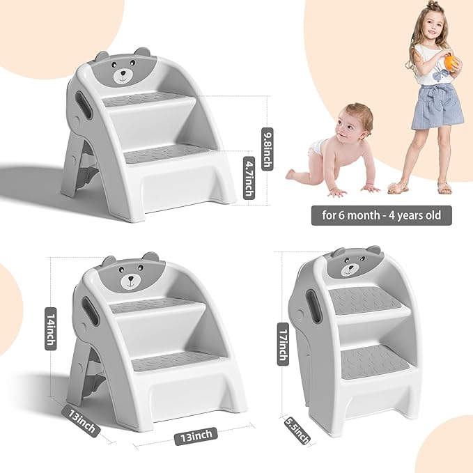 Folding Toddler Step Stool for Bathroom and Potty Training,Anti-Slip, Anti-Tip A-Frame Design with 10-Second Setup-Potty 2 Step Stool for Kids