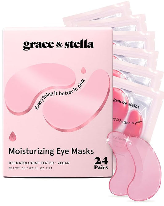 grace & stella Eye Mask Pink 24 Pairs + Lip Mask Bundle