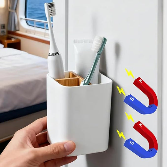 Magnetic Toothbrush Holder for Cruise Ships – 3 Slot Bamboo Bathroom Organizer Cruise Cabin Essentials Must Haves for Royal Caribbean, Alaska, Princess & Carnival (3 Slots)