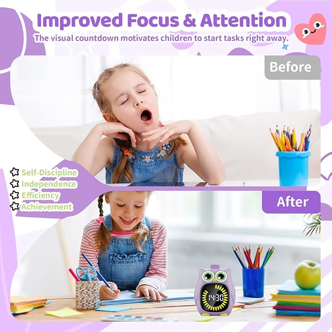 Visual Timer for Kids 99 Minute Kid Timer Visual Countdown Focus Smoother Routines for ADHD Autism Toddler Classroom Home Silent Management Tools Purple