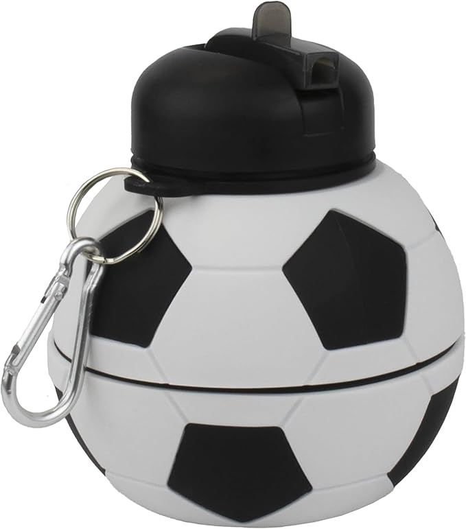 Maccabi Art Clip-On Collapsible 1 Liter, 34 oz. size BPA-Free Silicone Soccer Ball Large Water Bottle for Kids