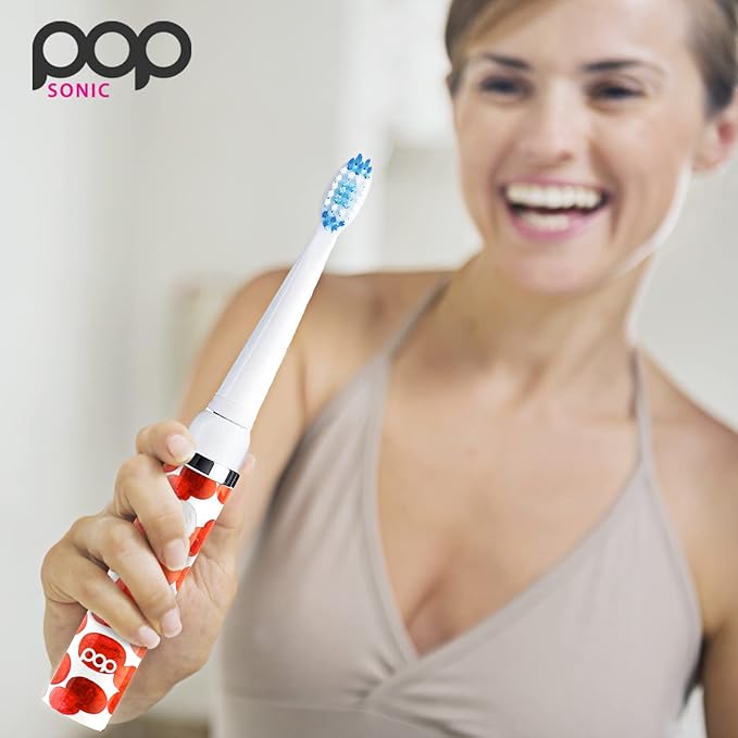Pop Sonic Electric Toothbrush (Red Bubbles) - Travel Toothbrushes w/AAA Battery | Kids Electric Toothbrushes with 2 Speed & 15,000-30,000 Strokes/Minute, Dupont Nylon Bristles