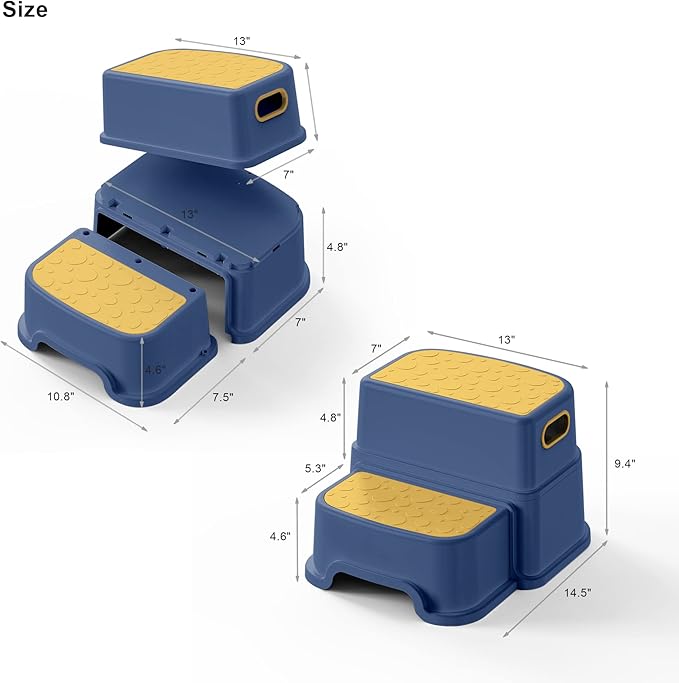Toddler Step Stool for Kids - Non-Slip 2 Step Stool for Potty Training & Bathroom Sink, Dual Height 9.5", Sturdy Safety Nursery Stool for Kitchen & Toilet (Includes 2 Ducks)