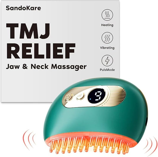 SandoKare TMJ Relief Products Jaw, TMJ Relief Massager, Vibration and Heating, Ergonomic Multi-Needle Design TMJ Massage Tool, Effective Jaw & Neck Pain, Grinding and Clenching Teeth Relief (Green)
