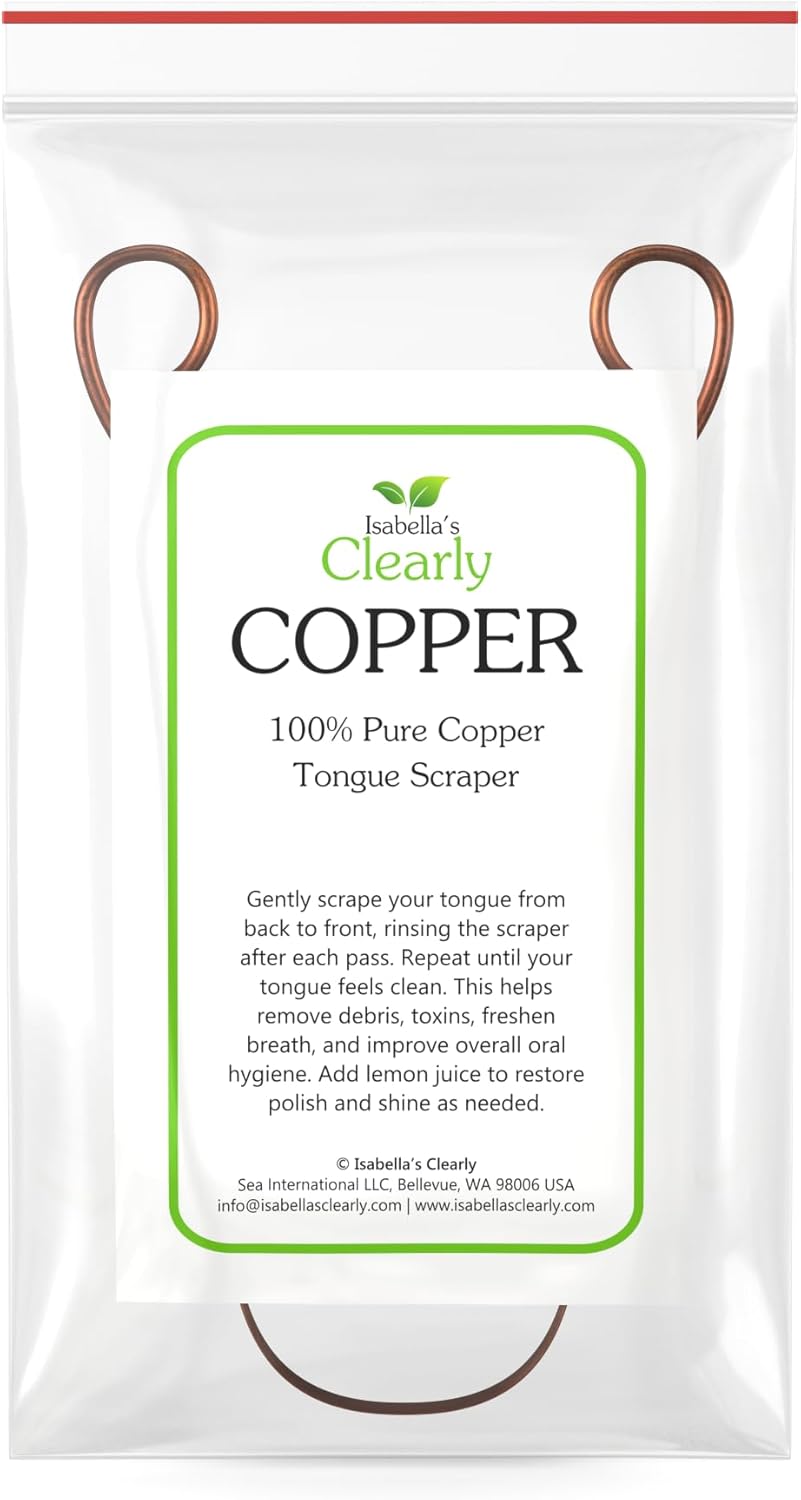 Isabella's Clearly 100% Pure Copper Tongue Scraper | Ayurvedic Metal Tongue Cleaner, BPA Free, for Adults and Kids | Natural Oral Care for Fresh Breath and Improved Oral Hygiene