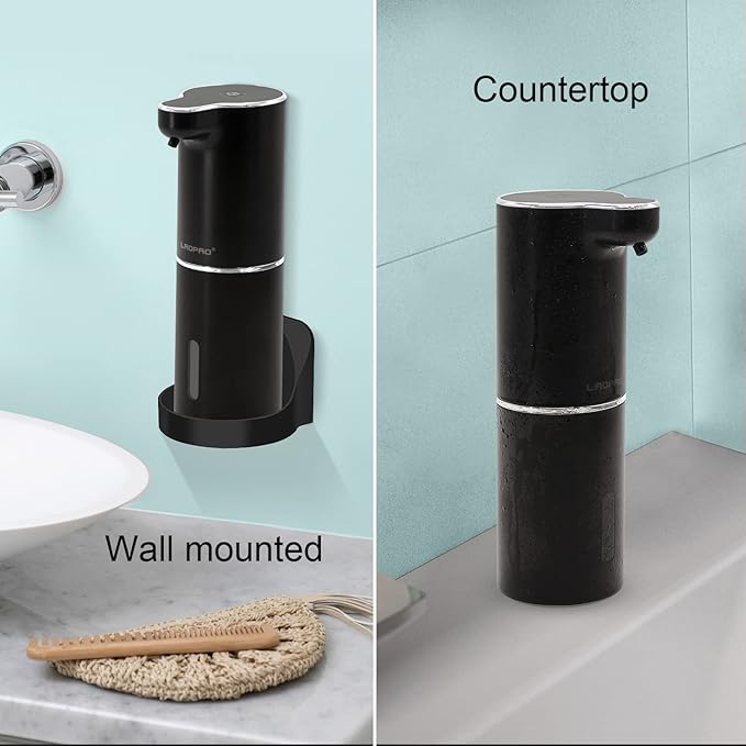 LAOPAO Automatic Foaming Hand Soap Dispenser Touchless Foam Soap Dispenser Rechargeable Bathroom Countertop Soap Pump for Kids Xmas Gift 300ml-BLACK