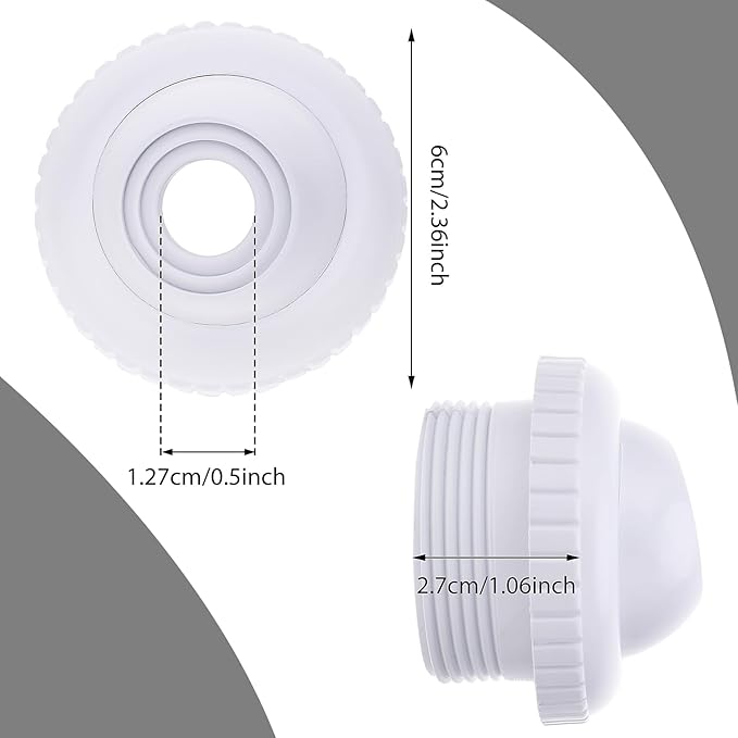 2 Pieces Pool Jet Nozzles, 1/2" Directional Flow Eyeball Inlet Jet, Swimming Pool Return Jet Replacement Parts Fittings Spa with 1-1/2 Inch MIP Thread Pool Accessories for Cleaning White 0.5"