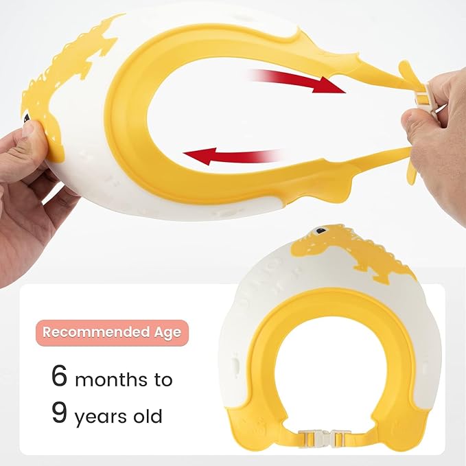 FUNUPUP 2 Pack Adjustable Toddler Hair Washing Bathing Cap Shield Baby Shower Visor Shampoo Cap Protect Baby Eyes (Dinosaur)