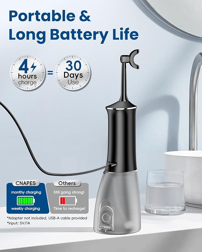 Cordless Water Dental Flosser with 4 U-Shaped Jet – Travel-Friendly, 350ML Larger Tank, 4 Modes & 4 Speeds, 360° Nozzle, Powerful Battery, Cleans Inner/Outer Teeth in One Pass