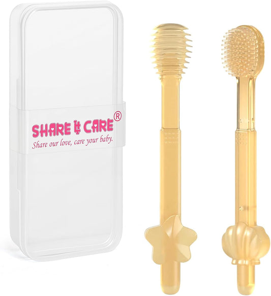 SHARE&CARE Baby Toothbrush and Baby Tongue Cleaner for Toddler Oral Care, Soft Silicone Toothbrush