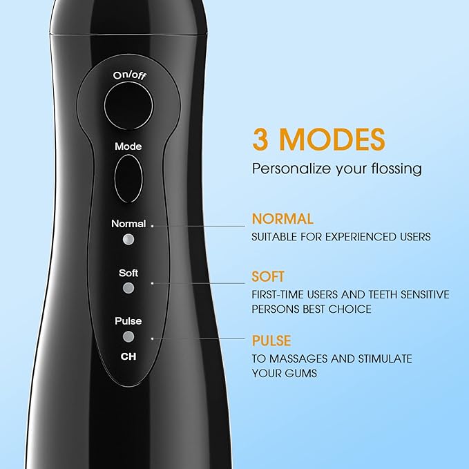 Hangsun Water Flossers for Teeth Cordless Rechargeable Dental Oral Irrigator Water Jet for Teeth Braces Care with 8 Jet Tips for Travel and Home Use (Black)