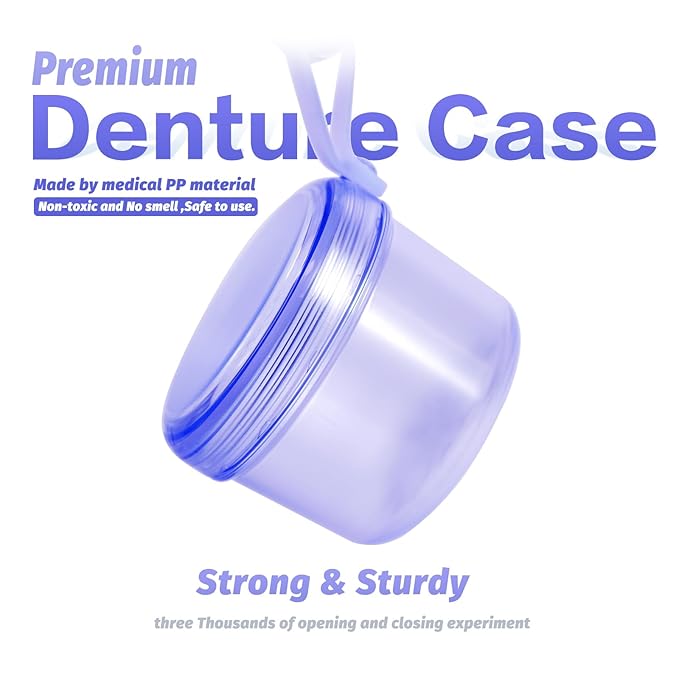 Large Denture case, No-Leak Denture Bath Box Denture Cup, Retainer Cleaning Box, Complete Clean Care for Dentures, Clear Braces, Mouth Guard, Night Guard & Retainers (transparent blue)