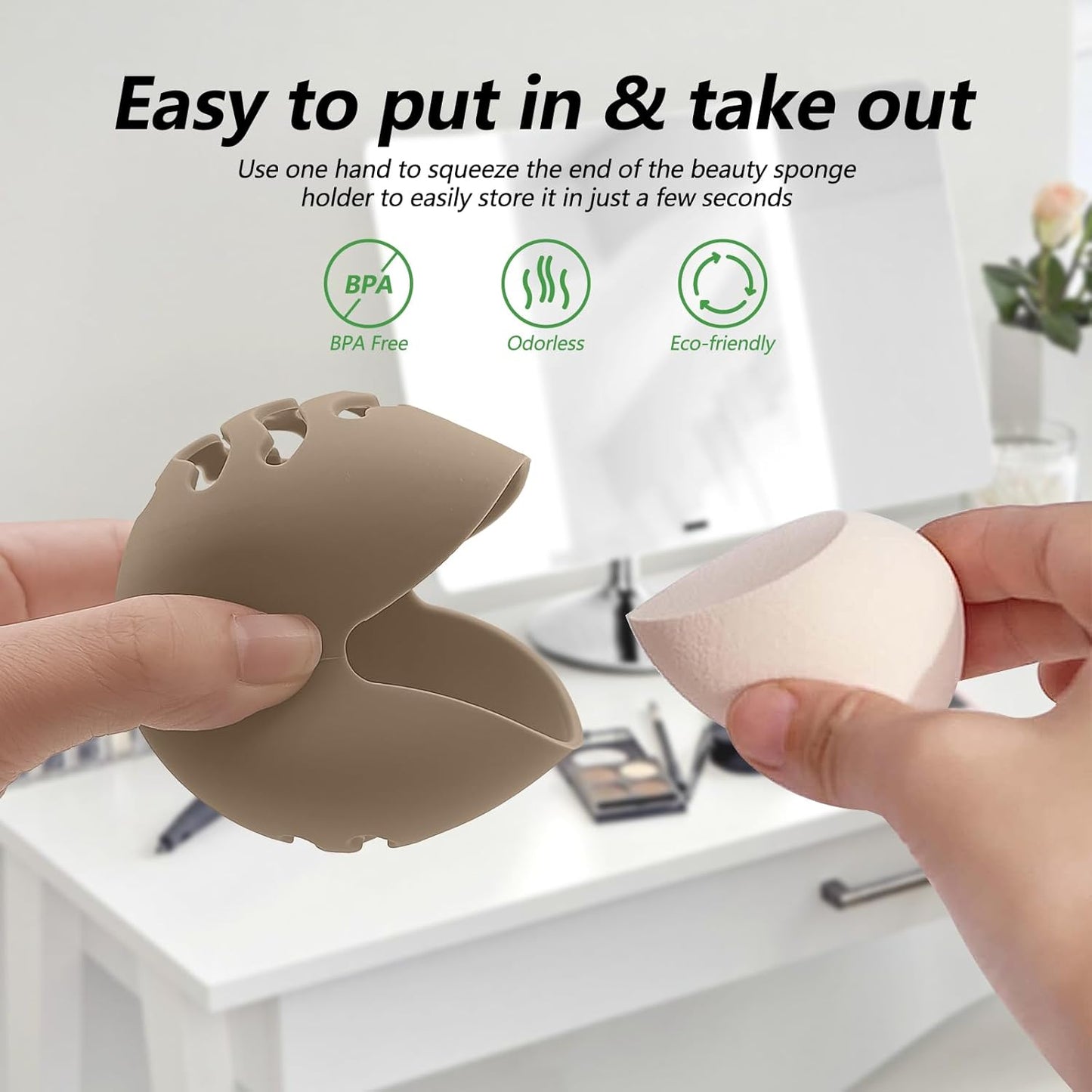 Makeup Sponge Holder Beauty Blender Case - Travel Storage Case for Beauty Blenders, Portable Organizer (Khaki)