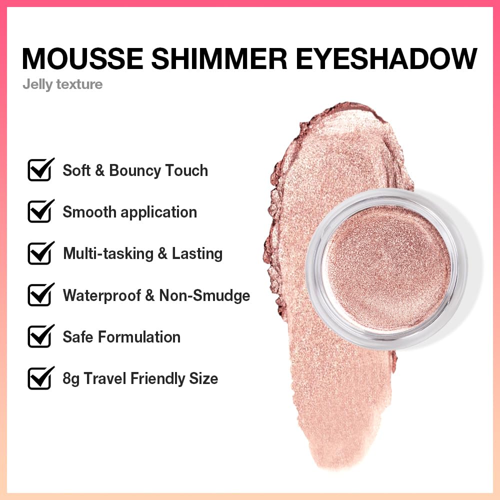 Rose Gold Mousse Single Eyeshadow Palette –Neutral Matte & Shimmer Eyeshadow,Mini Cream Glitter Eye shadow,Long Lasting Highly Pigmented Eye Makeup Compact Travel Siz Eye shadow for Older Women 08#