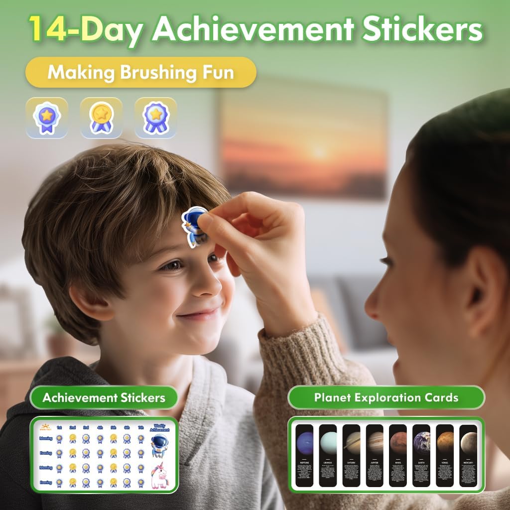 Kids Electric Toothbrush Rechargeable Age 3-5-6-12-18 Year Old, Dinosaur Toothbrush for Kids with Timer 3 Modes 4 Vibrating Heads Habit Stickers 31000VPM Boys Electric Toothbrush (Dinosaur White)