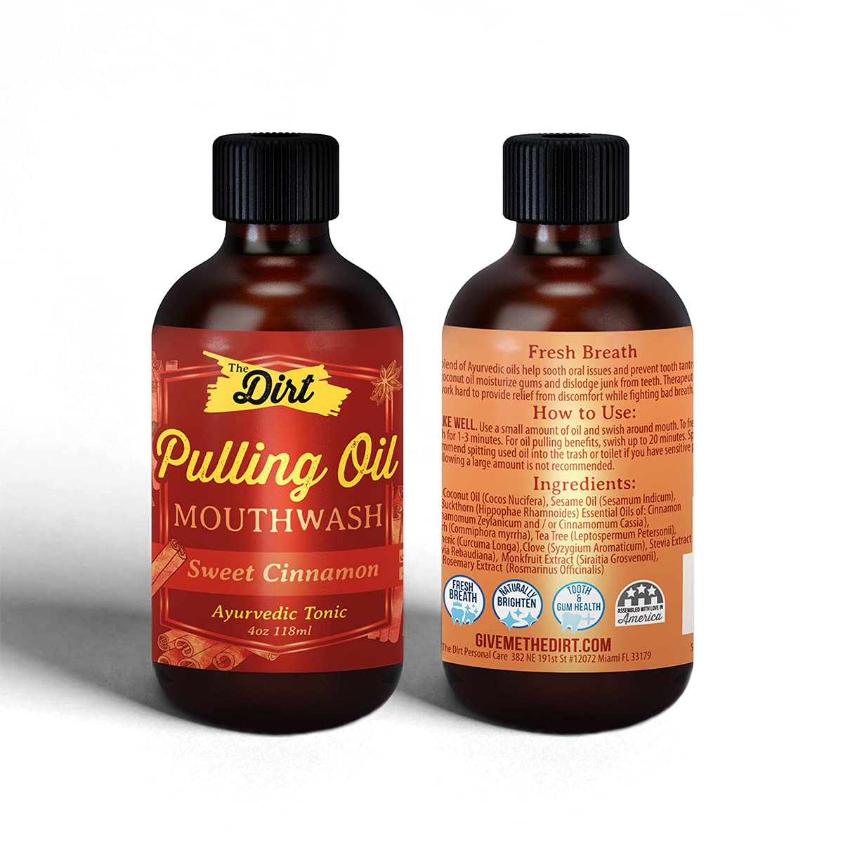 THE DIRT Oil Pulling Mouthwash - Gluten Free - Removes Plaque, Tartar, Bad Breath & Whitens Teeth (Sweet Cinnamon, 4 Ounce)