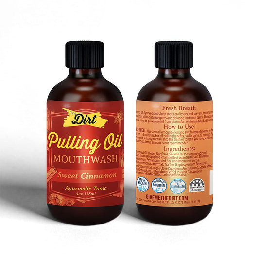 THE DIRT Oil Pulling Mouthwash - Gluten Free - Removes Plaque, Tartar, Bad Breath & Whitens Teeth (Sweet Cinnamon, 4 Ounce)