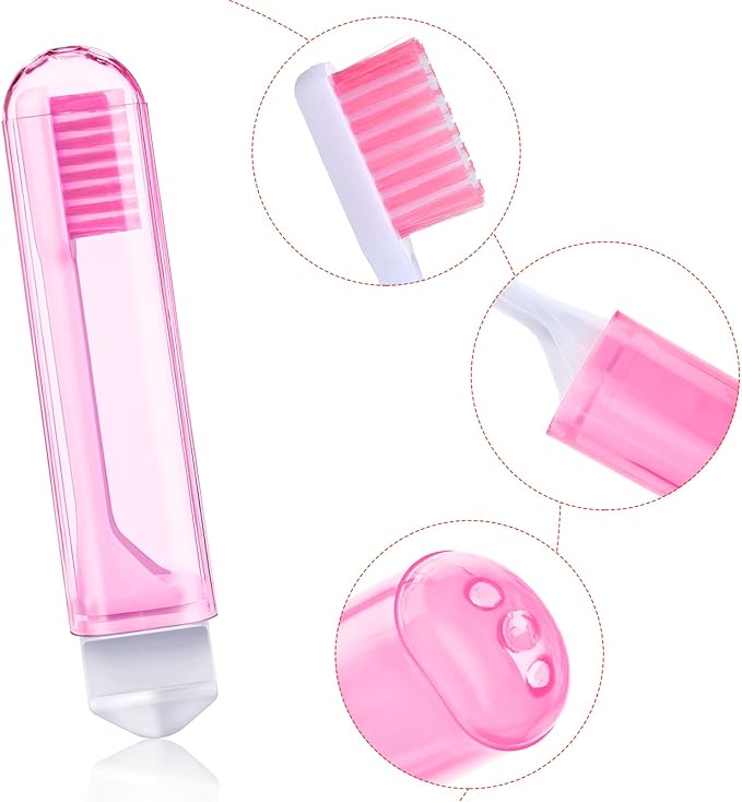 Patelai 4 Pieces Travel Toothbrush Set, Soft Bristle Mini Foldable Tooth Brush with Case, Individually Wrapped Small Portable Travel Size Toiletries Stuff for Camping (Bright Color)