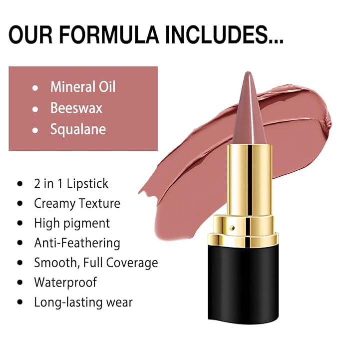 evpct Nude Pink Gradient Matte Lipstick Lip Liner Crayon Combo Pencil Set for Women Long Lasting Waterproof, Nude Matte Cream Lip Liner and Lipstick Combo Makeup, Flawless Gradual Ombre Effect