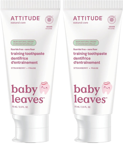 ATTITUDE Baby & Child Fluoride-Free Training Toothpaste, Natural, Vegan & EWG Top Scoring, Strawberry, 2.5 Oz (16721) (Pack of 2)