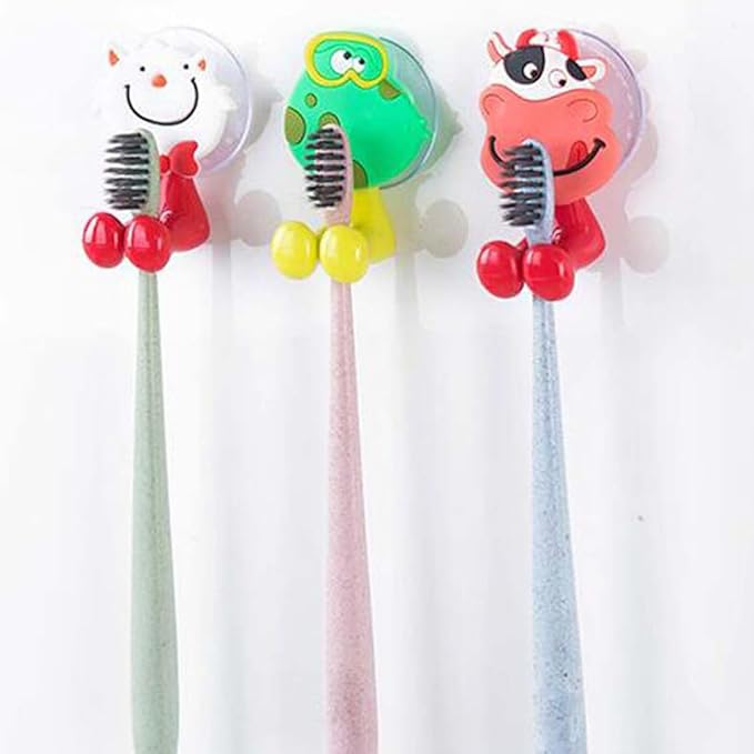 10pcs Cartoon Animal Toothbrush Holder with Strong Suction Cup Wall Stand for Bathroom Creative Silicone Rack with Frog Pig Shark Designs Space-Saving Organizer for Random Color