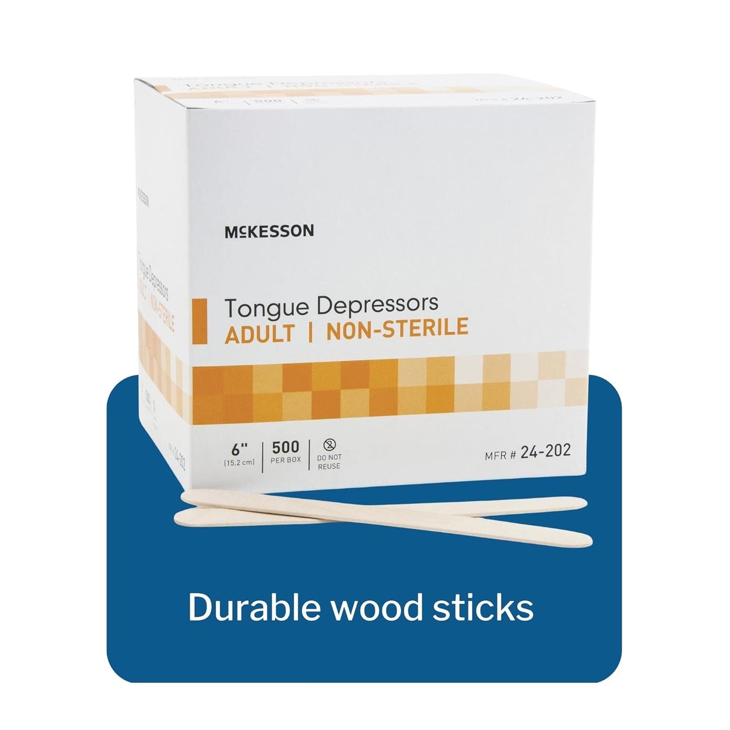 McKesson Tongue Depressors Adult Size, Non-Sterile, Wood, Unflavored, Splinter-Free (5000, 6")