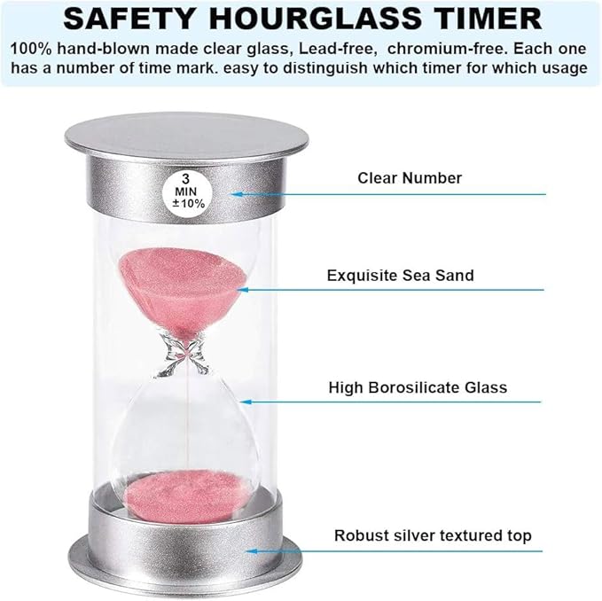 SuLiao 3 Minute Hourglass Timer Sand Clock: Unbreakable Pink Sand Watch 3 Min, Colorful Plastic Hour Glass Sandglass for Games, Classroom, Kitchen, Decoration