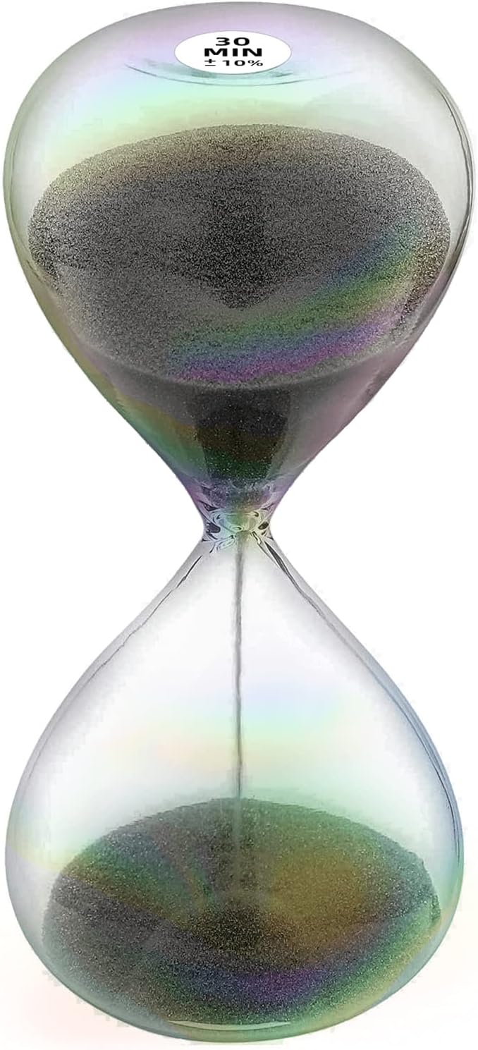 Hourglass 30 Minute Sand Timer with 7 Colored Glass & Black Sand Clock, Sand Watch 30 Min,Reloj de Arena 30 Minutos for Home,Desk,Office Decorative
