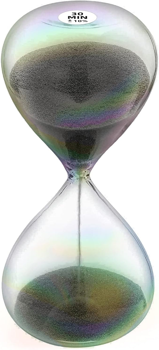 Hourglass 30 Minute Sand Timer with 7 Colored Glass & Black Sand Clock, Sand Watch 30 Min,Reloj de Arena 30 Minutos for Home,Desk,Office Decorative