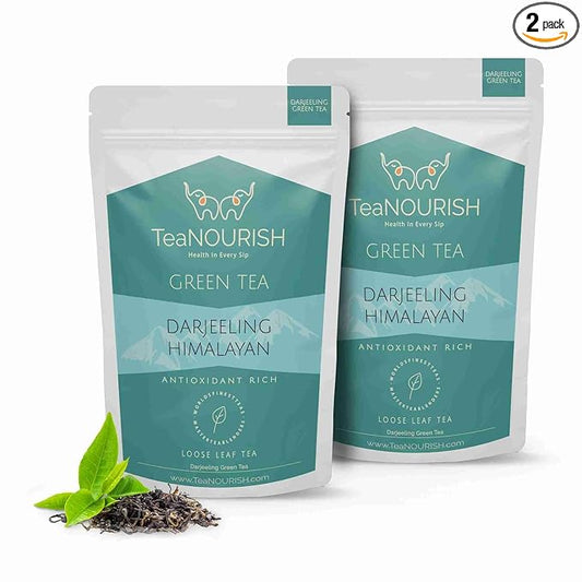 TeaNOURISH Darjeeling Himalayan Green Tee | Loose Leaf Tea | Relaxing & Stress Relief Tee | Immune Support | Brew Hot or as an Iced Tea - 3.53oz/100g (Pack of 2)