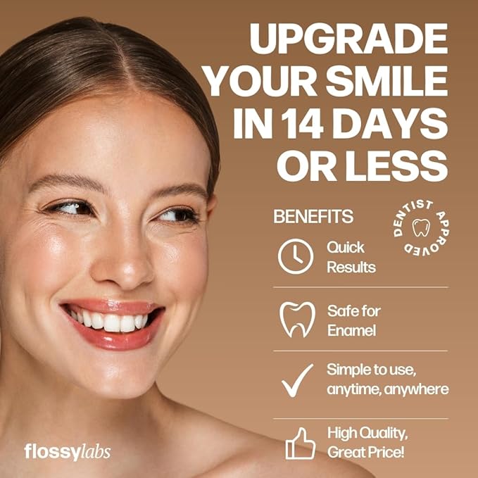 Flossy Labs Pap+ Teeth Whitening Strips, Peroxide Free, Enamel Safe, High Strength, Non Slip, 14 Day Treatment for Sensitive Teeth, Removes Stains from Coffee, Wine, and Tea, Professional Results.