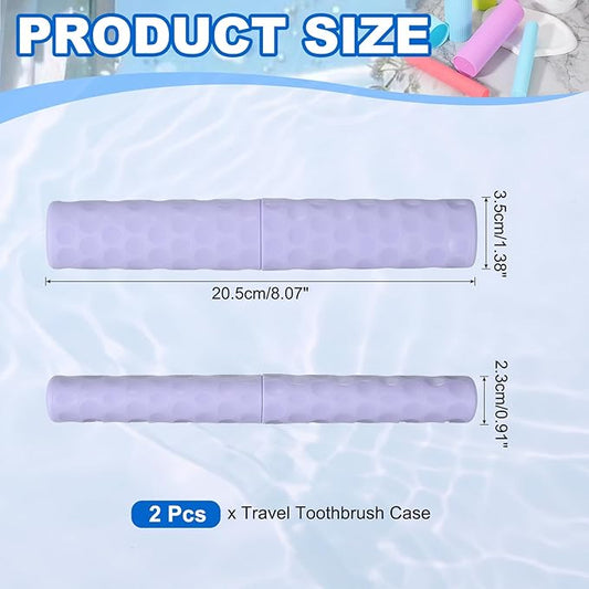 uxcell 2Pcs Travel Toothbrush Case, 8.1x1.4x1 Portable Travel Toothbrush Holder with Dot, Plastic Toothpaste Container for Bathroom, Gym, Business Trip, Camping, Purple