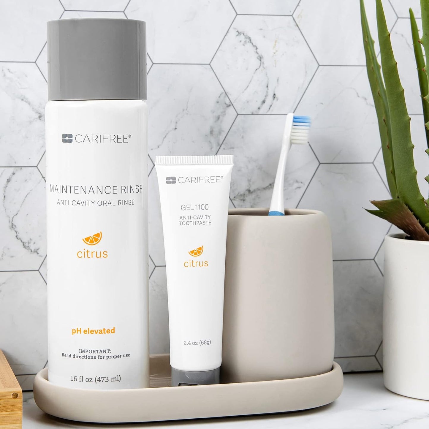 CariFree Maintenance & Prevention Kit, Citrus, Anti-Cavity Fluoride Toothpaste & Mouthwash Freshens Breath and Moistens Mouth, Dentist Recommended for Oral Care (6 Piece Set)