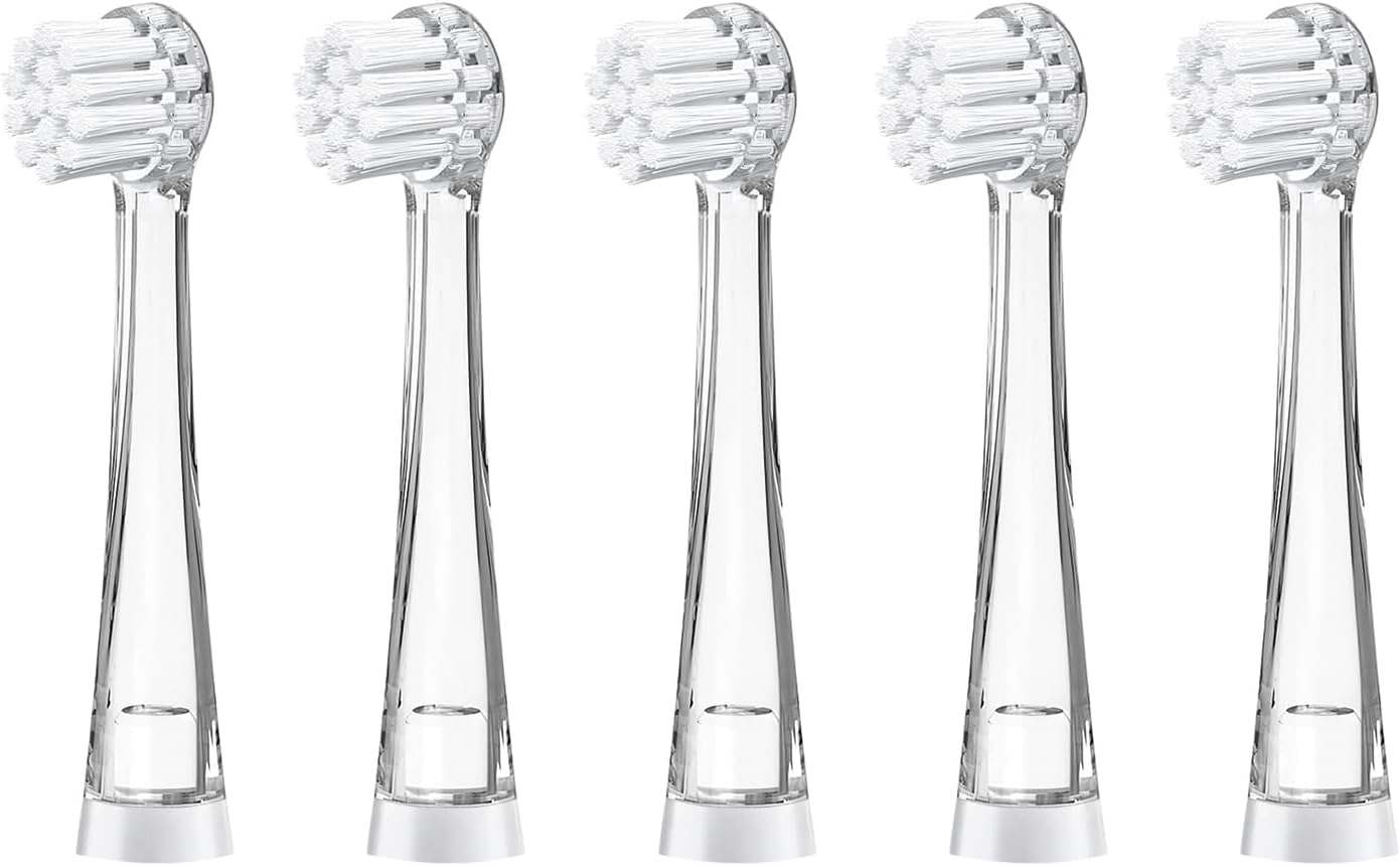 Teeteck 5 Pack Kids Toothbrush Replacement Heads Compatible with SEAGO SG513/SG977/SGEK6, DadaTech DT-K6/DT-BB1/DT-977, Brush-Baby WildOnes (Ages 8-18 Months/Transparent)