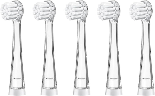 Teeteck 5 Pack Kids Toothbrush Replacement Heads Compatible with SEAGO SG513/SG977/SGEK6, DadaTech DT-K6/DT-BB1/DT-977, Brush-Baby WildOnes (Ages 8-18 Months/Transparent)
