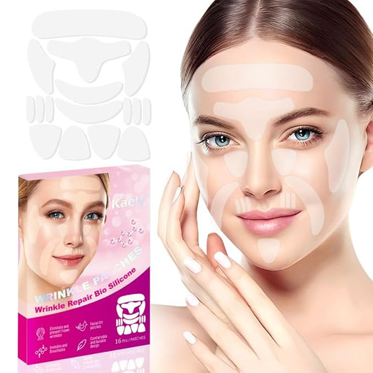 Kaely Wrinkle Patches for Face Overnight, Silicone Scar Tape for Wrinkles Forehead, Smile Line, Face Tape for Wrinkles Overnight Sleeping Lifting Sagging Skin, 128 Pcs (8 Sheets of 16 Patches)