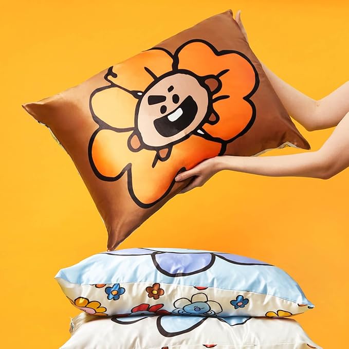 Kitsch x BT21 (Shooky) Satin Pillowcase with Zipper for Hair & Skin - Softer Than Silk Pillow Cases, Smooth Cooling Pillow Cover, Wrinkle-Free, Machine Washable, Queen/Standard (19x26)